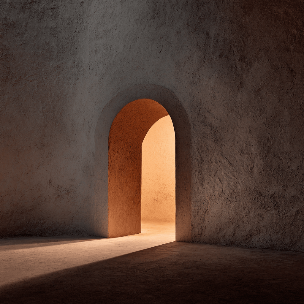 Warm-toned arched doorway in a classic building interior