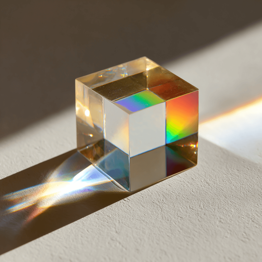 Abstract prism cube with light refractions